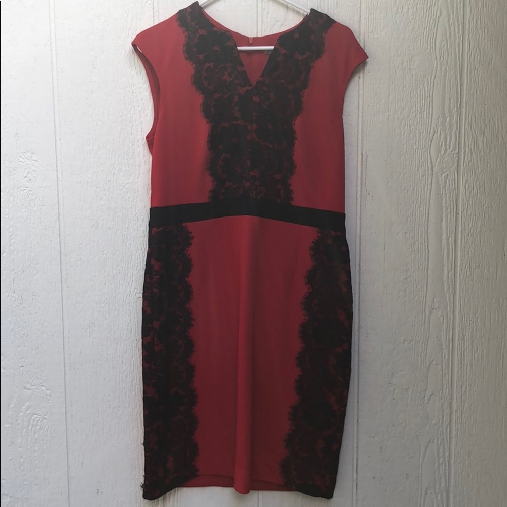 Red dress with black lace